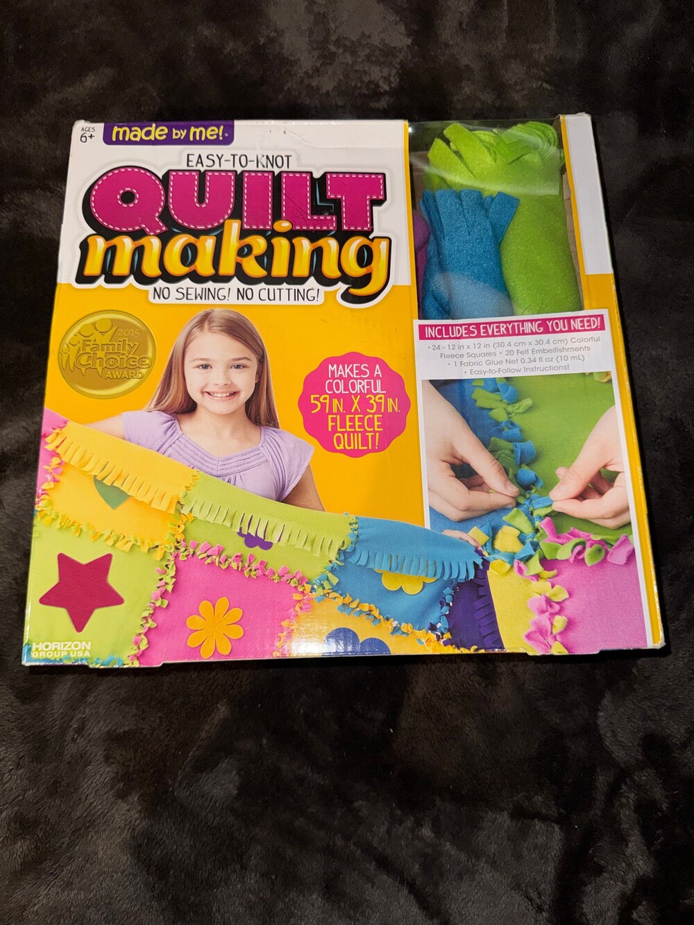 made by me! easy-to-knot quilt making kit 59 in x 39 in fleece